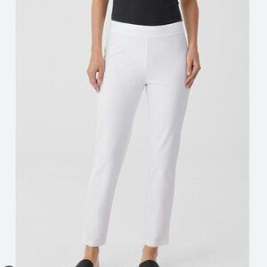 Eileen Fisher White Crepe Stretch Slim Ankle Pants - Size Medium